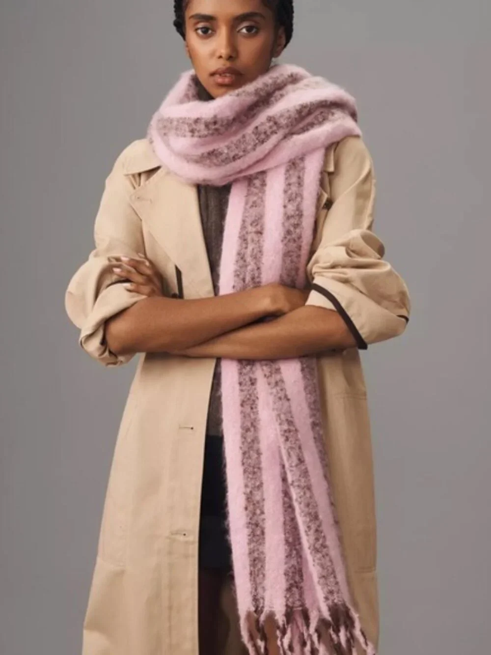 NWT Anthropologie Pink Brown Brushed Woven Scarf